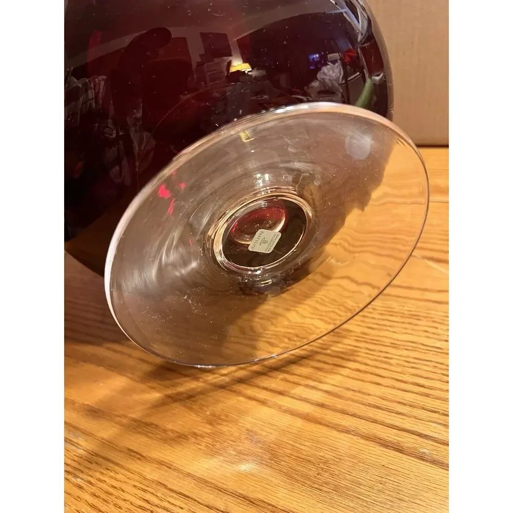 Vtg PartyLite P9099 Ruby Red Hurricane Pedestal Glass Candle Holder Vase 12.25